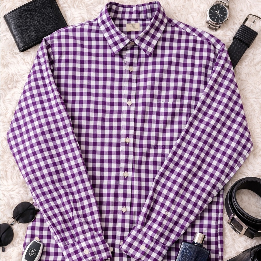 J.Crew Purple Gingham Button Down Shirt XL 17–17.5